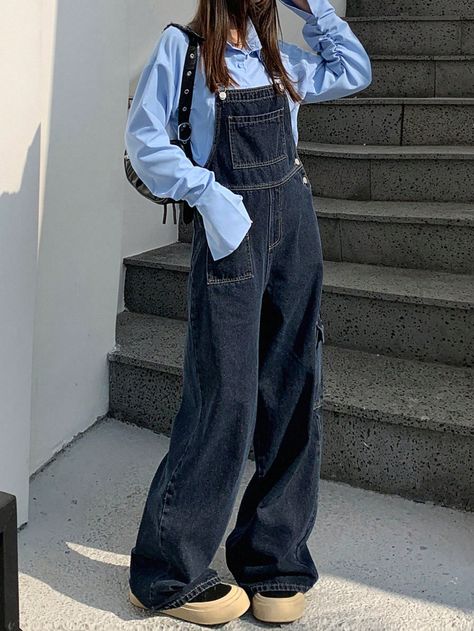 Jean brut Casual Collar Sans manches Jean Unicolore salopette Embellished Pas de l'extensibilité Printemps/Été Salopette Outfit, Outfit Printemps, Wardrobe Wishlist, Jeans Cargo, Overalls Pants, Denim Overalls, Overalls, Cute Outfits, Women Jeans