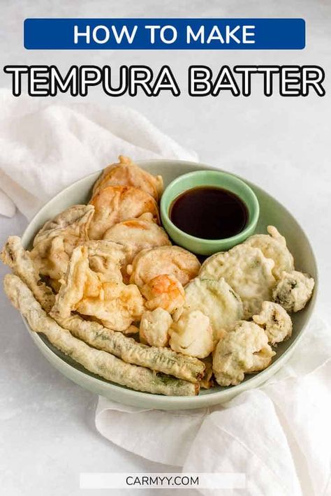 Making Japanese Tempura Batter at home is super easy with this simple guide. Light, crispy, and super satisfying, you'll have fresh and crunchy tempura in no time! Tempura Recipes, Japanese Appetizer, Tempura Dipping Sauce, Veggie Tempura, Tempura Sauce, Tempura Vegetables, Vegetable Tempura, Tempura Recipe, Veggie Fries