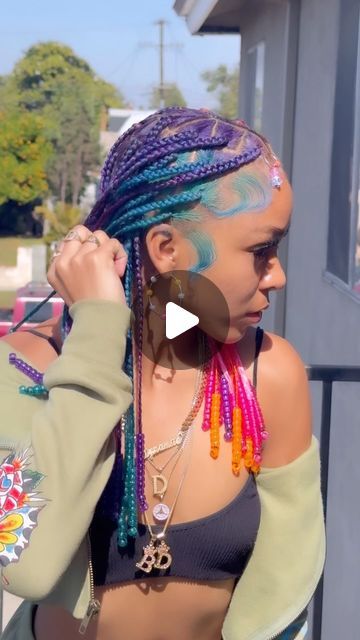 🇧🇿 on Instagram: "Multi- color Beaded Knotless  By • @chellieshands 🧡🩷💜🩵" Knotless With Beads, Purple Braids, Hair Fashion, Kansas City Mo, Different Hairstyles, Color Theory, Braid Styles, Hair Inspo, Kansas City