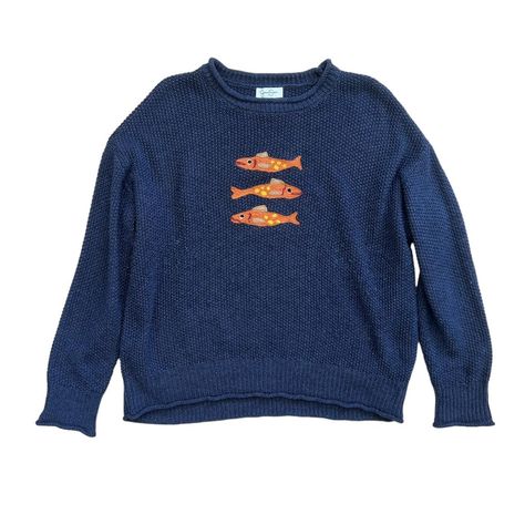 NOT FOR SALE  Sweater with 3 orange fish  I can make... - Depop Png Sweater, Fish Sweater, Orange Fish, Sweater Sale, Not For Sale, Recycled Materials, I Can, Fish, Canning