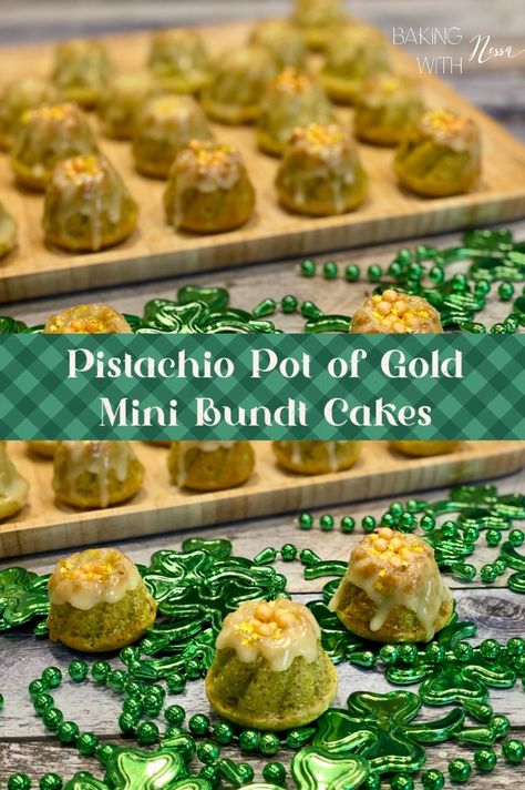 Mini Bundt Cakes Recipes, Cake Preparation, Mini Bundt, Mini Bundt Cakes, Pistachio Cake, Bundt Cakes Recipes, Green Food Coloring, Bundt Cakes, Pot Of Gold