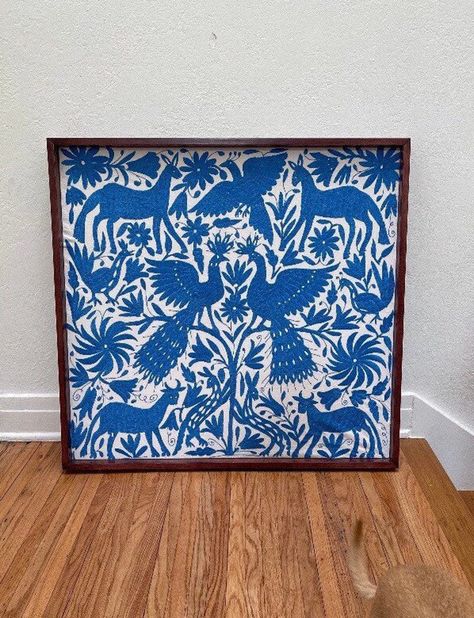 Blue Otomi Wall Decor Wall Hanging Otomi Blue Otomi Fabric | Etsy Otomi Art, Mexican Restaurant Decor, Otomi Fabric, Otomi Embroidery, Garden Beach, San Ysidro, Embroidery Wall Art, Natural Wood Frames, Embroidery Ideas