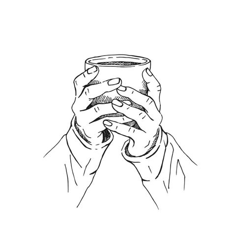 Sketch Of Hands, Holding A Cup Of Coffee, Mug Drawing, Hands Holding, Hand Sketch, Time Quotes, A Cup Of Coffee, Drawing Base, Cup Of Coffee