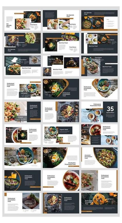 Presentation Food Ideas, Food Ppt Template, Food Magazine Layout Design, Food Magazine Design, Food And Beverage Design, Food Layout Design, Food Magazine Layout, Food Powerpoint Template, Food Brochure