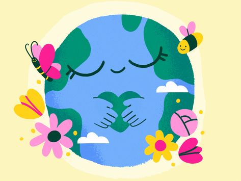 Happy Earth Day 🌍💚 by Diana Stoyanova on Dribbble Love Earth Art, Earth Character Design, The Earth Drawing, Earth Character, Rainforest Landscape, Earth Day Images, Earth Day Drawing, Illustrator Character, Earth Week