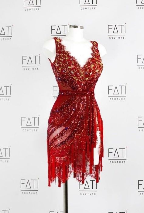 Latin Dance Dresses For Competition, Red Ballroom Dresses, Red Latin Dress, Red Latin Dance Dress, Red Dance Costumes, Latin Competition Dress, Salsa Costume, Twirling Costumes, Dancesport Dresses