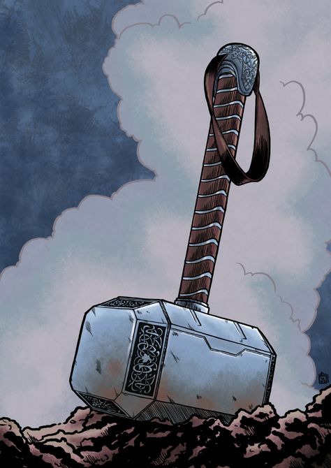 Thor And Mjolnir, Thor Mjolnir Tattoo, Mjolnir Tattoo Marvel, Thor Art Draw, Thor’s Hammer, Thor Hammer Wallpaper, Mjolnir Comic, Thor Hammer Drawing, Marvel Thor Art