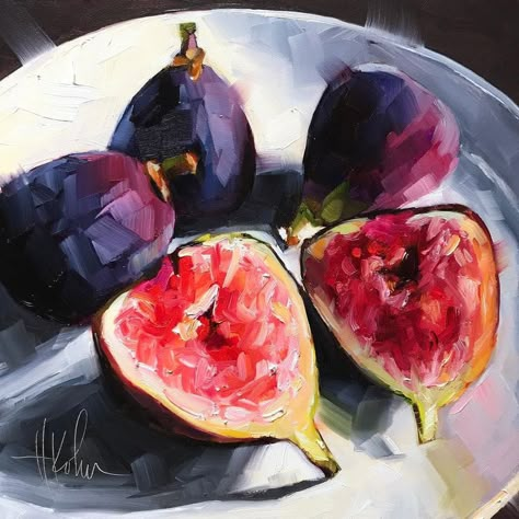 :: Abs Art, Angela Moulton, Food Paintings, Sketchbook Inspo, Oc Stuff, Food Painting, Living Art, Fresh Figs, Fruit Painting