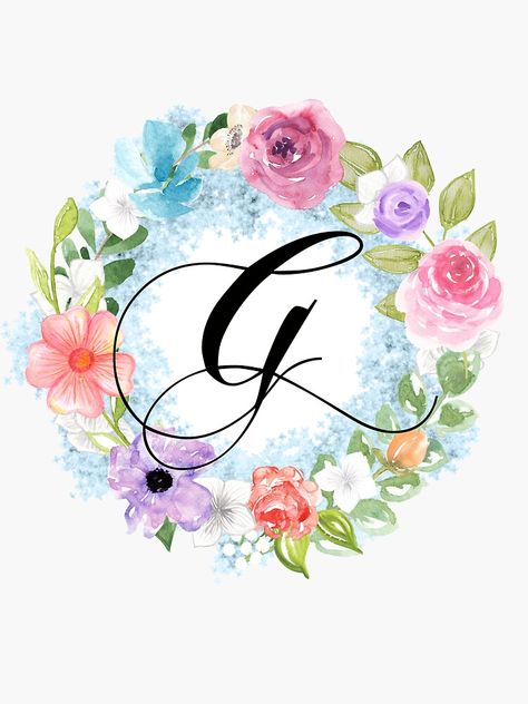 "Watercolor Floral Wreath Monogram Letter G" Sticker by Grafixmom | Redbubble G Alphabet Design, G Letter Design, G Letter, Alphabet Letters Images, Floral Monogram Letter, Monogram Wallpaper, Floral Typography, Letter Art Design, Glittery Wallpaper