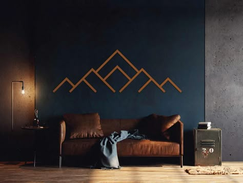 Our new mountains wooden wall art is the best way to renovate your home. Modern and minimalist mountains line wood art will bring a natural and exciting look to your interior - people will be staring at it for hours! Our mountains are easy to assemble and move around effortlessly - perfect for the living room or bedroom! Make your home unique! ------------------------------------------------------------------- 𝗠𝗔𝗧𝗘𝗥𝗜𝗔𝗟𝗦: We make our wood wall art  out of natural ash veneer and recycled Wooden Mountains Wall Art, Interior Design Bedroom Wood, Woodwork Wall Decor, A Frame Wall Decor, Diy Wooden Mountains Wall Art, Cabin Bedroom Wall Ideas, Modern Minimalist Apartment Aesthetic, Black Wood Wall Bedroom, Mountain Themed Room