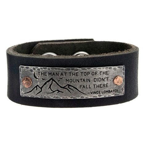 Show details for Leather Cuff Snap Bracelet Top of the Mountain Gold Tag Necklace, Handwritten Ring, Top Of The Mountain, Engraved Handwriting, Mountain Design, Diamond Heart Pendant Necklace, Snap Bracelets, Gold Engraving, Made Jewelry