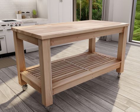 Diy Wooden Island, Mobile Island Kitchen, Kitchen Island Dog, Rolling Island Kitchen, Diy Rolling Kitchen Island, Workbench Kitchen Island, Kitchen Rolling Cart, Homemade Kitchen Island, Diy Kitchen Cart