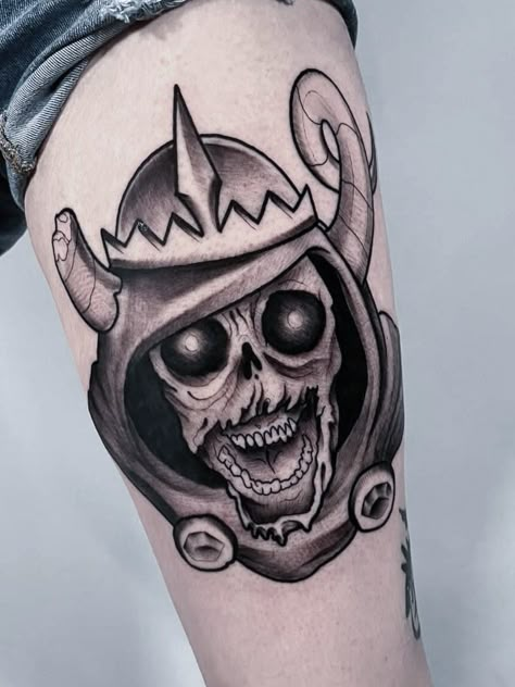 The Lich Adventure Time Tattoo, Tattoo Ideas Adventure Time, The Lich Tattoos, The Lich Tattoo, Lich King Tattoo Adventure Time, Adventure Time Inspired Tattoos, Lich Tattoos Adventure Time, The Lich Adventure Time, Cool Adventure Time Tattoos