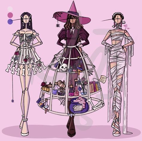 Art Outfits - Spooky season fashion illustration Fashion art High fashion trends Clothing design sketches Halloween fashion Fashion skills Halloween Fashion Show, Witch Themed Outfit, High Fashion Halloween Costumes, Halloween Costumes Drawings, Halloween Fashion Illustration, Creepy Outfits, Halloween Themed Makeup, High Fashion Halloween, Halloween Themed Outfits