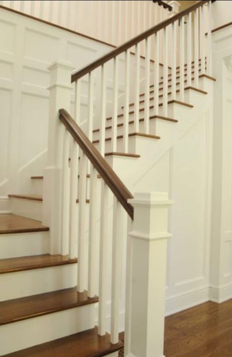 Light emdbposts with light brown railing Diy Staircase Makeover, White Staircase, Painted Staircases, White Stairs, Diy Staircase, Stairs Makeover, Staircase Remodel, Staircase Makeover, Stair Remodel