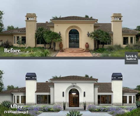 13 Exterior House Colors That Buyers Want | brick&batten Florida Homes Exterior, Spanish House Exterior, Spanish Style Home Exterior, Stucco House Colors, White Stucco House, Outside House Colors, Spanish Exterior, Stucco Colors, Paint Colors For House