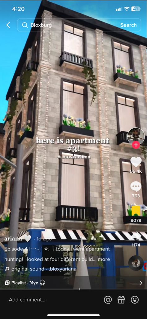 Nyc House Bloxburg, Bloxburg Town Color Schemes, Bloxburg Apartment Ideas Exterior Nyc, Bloxburg Appartement Ideas Exterior, Nyc City Bloxburg, Nyc Apartment Exterior Bloxburg, Panda Lemon Tart Bloxburg, Bloxburg Paris Town Layout, Bloxburg Paris City Layout