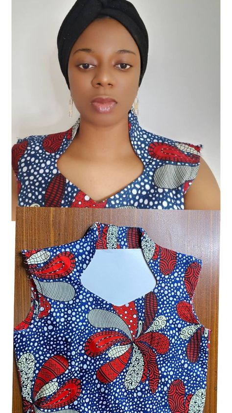 Built Up Collar Pattern, Built Up Neckline Pattern Drafting, Ankara Neckline Designs, Built Up Neckline Pattern, Built Up Neckline, Ankara Blouse, Queen Anne Neckline, Blouse Necklines, African Fashion Skirts