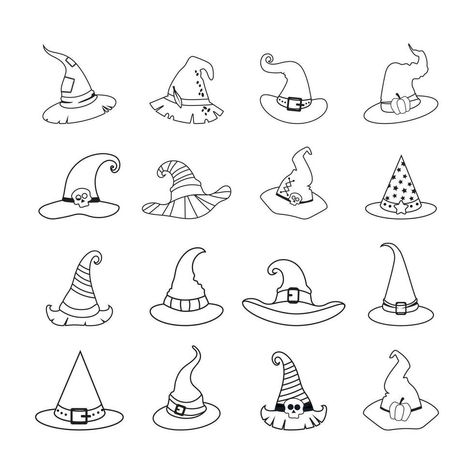 Witch Hat Doodle, Cartoon Witch, Halloween Witch Hat, Black And White Style, Halloween Party Costumes, Witch Hat, Cartoon Kids, Adult Coloring Pages, Free Spirit