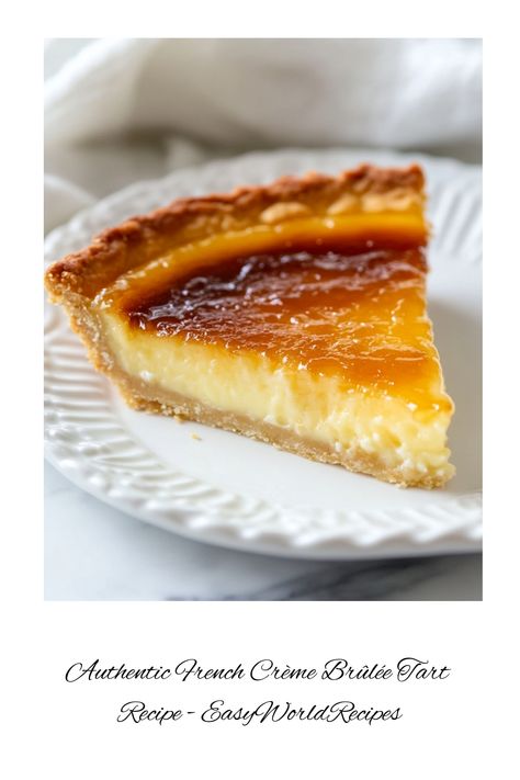 This Authentic French Crème Brûlée Tart recipe blends rich vanilla custard with a crispy tart shell and a caramelized sugar topping. Follow these easy steps to create a show-stopping dessert perfect for special occasions. Italian Tart Recipes, Tart Filling Recipes, Vanilla Custard Filling, French Snacks, French Recipes Authentic, Easy Tart Recipes, Italian Christmas Recipes, Tart Crust, Classic French Desserts