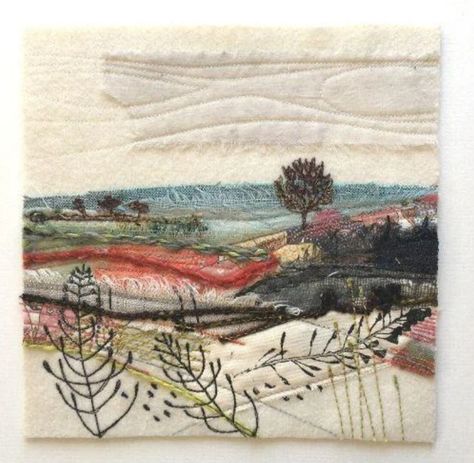 Small Landscape, Landscape Art Quilts, Landscape Quilt, Textile Art Embroidery, Scrap Fabric Crafts, Textiles Artwork, Fabric Postcards, Mixed Media Crafts, Landscape Quilts