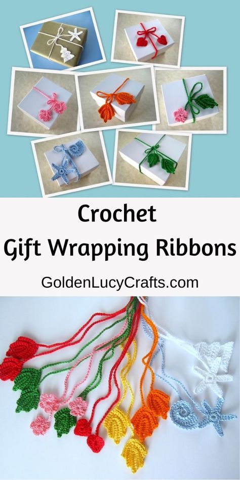 Crochet DIY gift wrapping ribbons ideas. Crochet pattern, creative, unique, for the holidays, Christmas, Valentine’s Day, birthdays, #giftwrapping, #wrapping, #gift, #giftwrap, #giftwrappingideas, #giftpackaging, #giftpackagingideas Wrapping Ribbon Ideas, Gift Wrapping Ribbon Ideas, Bookmarks Crochet, Houses Minecraft, Congrats Gifts, Christmas Presents For Moms, Crochet Appliques, Ribbon Ideas, Wrapping Ribbon