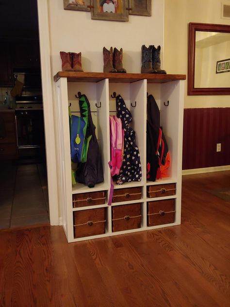 Farmhouse Cubbies, Backpack Cubby, Diy Kids Cubby, Coat Cubby, Cubby Diy, Diy Cubby, Kids Cubby, Barn Door Entertainment Center, Kids Cubbies