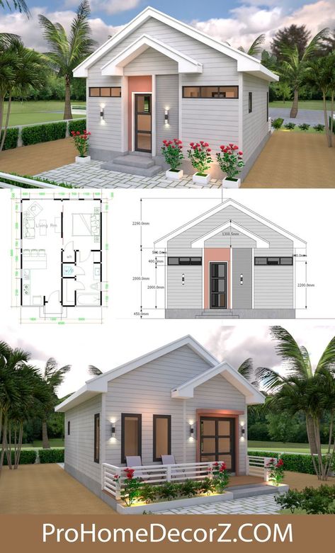 Studio House Plans 6x8 Gable Roof - Tiny House Plans Hip Roof House, Homestay Ideas, Floor Plan Elevation, Small House Designs, Gable Roof House, Plan Elevation, Small Modern House Plans, Small Bungalow, One Storey House