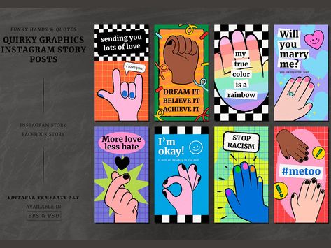 Quirky & Funky Social Media Story | Eye-Catching Templates by rawpixel on Dribbble Quirky Social Media Post, Hand Quotes, Template Social Media, Social Stories, Quirky Design, Story Template, Hand Illustration, Free Design Resources, Social Media Template