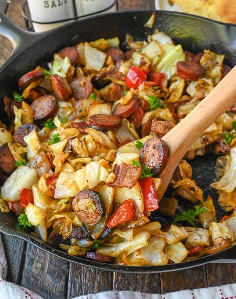 Southern Fried Cabbage With Sausage, Fried Cabbage And Sausage, Cabbage With Sausage, Cabbage Recipes Southern, Fried Cabbage With Sausage, Fried Cabbage Recipes, Southern Fried Cabbage, Cabbage Casserole Recipes, Bacon Dishes