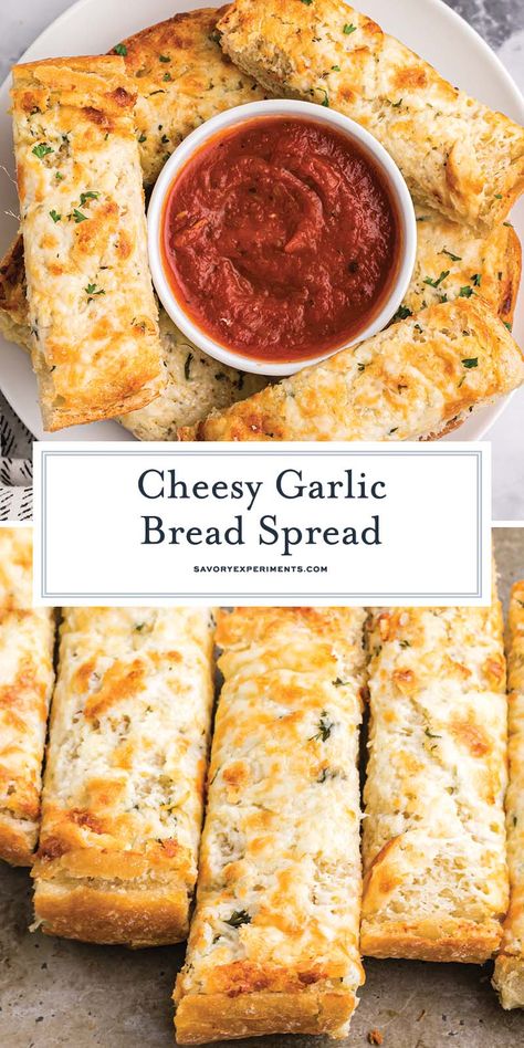 Cheesy Garlic Bread Spread is made with a blend o shredded cheese, cream cheese, garlic and seasonings to make the BEST garlic bread you've ever tasted! Cream Cheese Garlic Bread Recipe, Garlic Bread With Mayo And Cheese, Spread Recipes For Bread, Garlic Spread For Bread, Garlic Bread Spread Recipe, Garlic Cheese Spread, Garlic Cheese Bread Recipe, Cream Cheese Garlic Bread, Bread Spreads