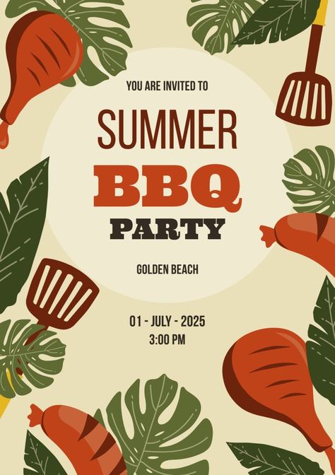 Hand-drawn Summer BBQ Party Invitation Bbq Invitation Template Free Printable, Cookout Invitations, Summer Bbq Invitations, Bbq Poster, Bbq Invitation Template, Bbq Invite, Bbq Party Invitations, Invitation Layout, Bbq Catering