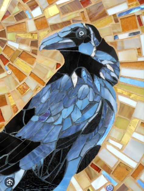 Stained Glass Raven, Black And White Mosaic, Happy Quilts, Carrion Crow, Stained Glass Quilt, Mosaic Animals, Blackbird Designs, Mosaic Birds, Crow Art