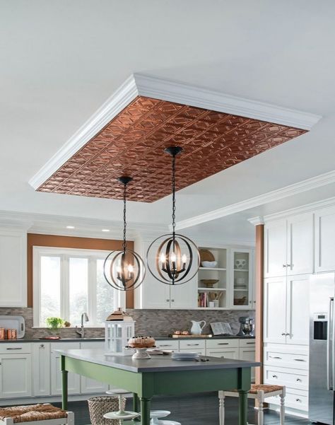 Copper Ceilings, Beautiful Ceiling Designs, Decorative Ceiling Panels, Sloping Ceiling, Kitchen Ceiling Design, Accent Ceiling, House Ceiling, Armstrong Ceiling, Copper Ceiling