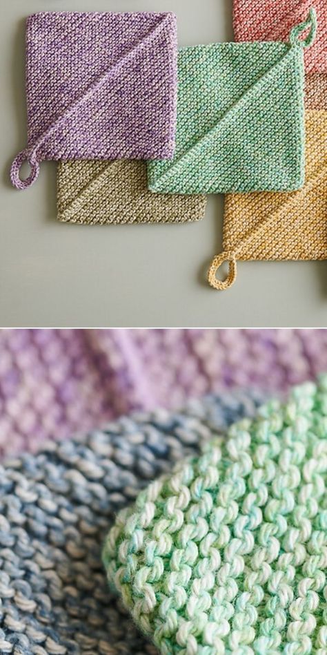 Easy Knit Potholder Pattern, How To Knit A Pot Holder, Knit Thick Pot Holders, Double Knitted Potholders, Thick Knitted Pot Holders Free Pattern, Double Knit Potholder Pattern Free, Pot Holders Knitting Patterns, Pot Holder Knitting Pattern Free, Knitting Pot Holders Free Pattern