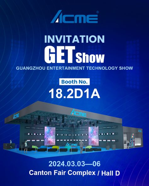 ACME is preparing for another exciting exhibition - GETshow, an international event for the field of entertainment equipment. We're delighted to extend an invitation to join us and experience the the ultimate choreography, bringing you a distinctive light and shadow feast!  March 3 - 6, 2024 Canton Fair Complex/Hall D in Pazhou, Guangzhou, China ACME Booth: 18.2D1A  We can't wait to see you in Guangzhou! #acmelighting #getshow #getshow2024 #entertainmentequipment #choreography Expo Invitation, Activation Booth, Exhibition Invitation, Dance Logo, Canton Fair, Ppt Design, Guangzhou China, March 3, Asus Rog