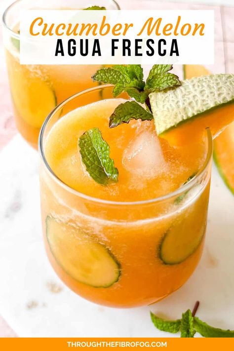 Cucumber Melon Agua Fresca Melon Drink Recipes, Melon Agua Fresca, Melon Drink, Histamine Foods, Low Histamine Foods, Fibro Fog, Low Histamine, Summer Drink Recipes, Refreshing Summer Drinks