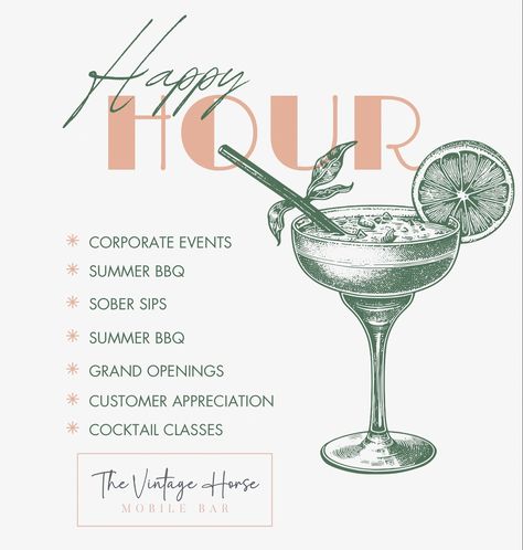 Did you know we offer Happy Hour packages? Elevate your next event with our Happy Hour Service from one of our Mobile Bars! From crafted cocktails to a lively atmosphere, we’re happy to turn your gathering into a celebration to remember! Book with us today and let the good times roll! Corporate Happy Hour | Happy Hour Events | Corporate Events | CT | Connecticut Corporate Happy Hour, Happy Hour Party, Mobile Bars, Let The Good Times Roll, Mobile Bar, Work Design, Good Times Roll, Vintage Horse, Corporate Events