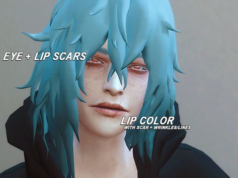 Sims 4 Cc Chapped Lips, Sims 4 Lip Scar, Sims 4 Creepypasta Cc, Y2k Hair Accessories, Two Color Hair, Sims 4 Challenges, Body Details, Sims 4 Anime, Y2k Hair