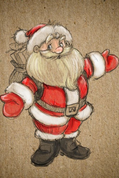 Draw Santa, Santa Claus Drawing, Santa In Sleigh, Santa Cartoon, Santa Claus Pictures, How To Draw Santa, Santa Paintings, Christmas Tree Drawing, Art Painting Tools