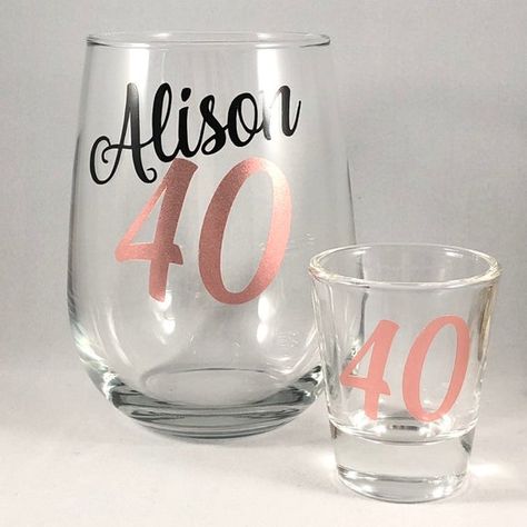 21st Birthday Glass, 40th Birthday Wine Glass, 40 Af, 21 Birthday Wine Glass, 40th Birthday Wine, Nifty 50, Birthday Shots, Birthday Wine Glass, 40th Birthday Ideas