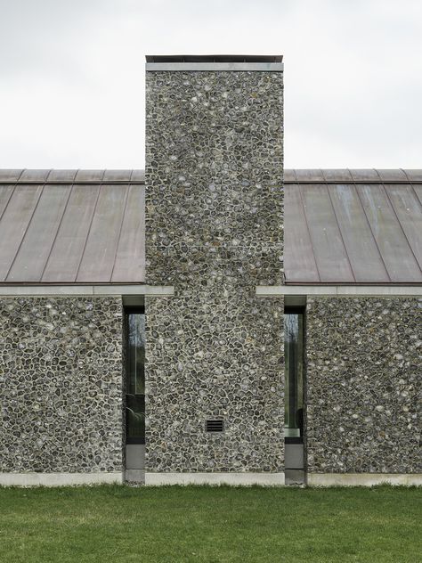 KH House - Architecture Today Coloured Concrete, Stone Construction, Yew Tree, House Uk, Architecture Today, Stone Chimney, Timber Roof, Agricultural Buildings, Copper Roof