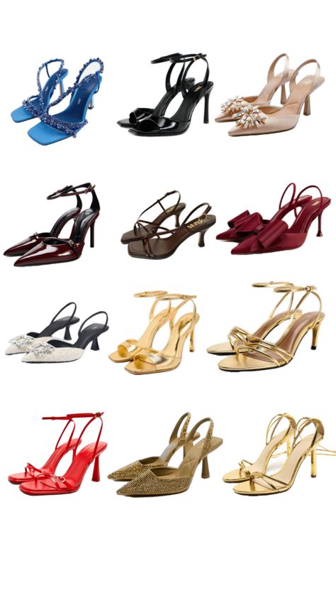 Zara heels. Red heels. Gold heels. Kitten heels. Zara strapped heels. Pointy heels. Pink heels Pointy Kitten Heels, Kitten Heels Outfit, Strapped Heels, Heels Kitten, Heels Pink, Pointy Heels, Zara Heels, Heels Red, Heels Gold