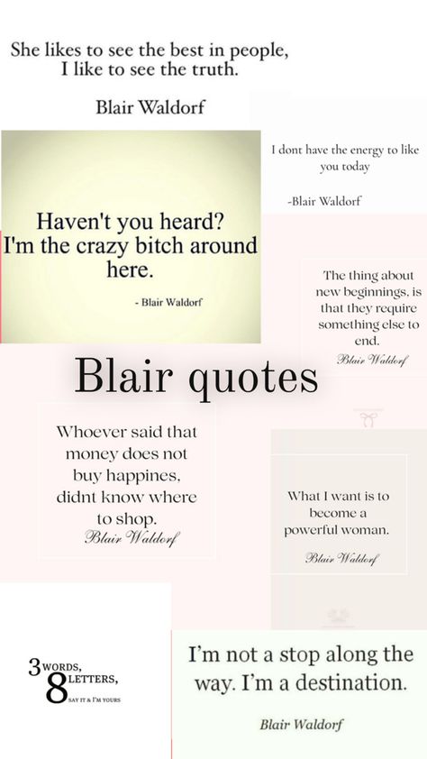 #blairquotes #🎀🤍 Blair Quotes, Waldorf Quotes, Blair Waldorf Quotes, Gossip Quotes, Estilo Blair Waldorf, Blair Waldorf Aesthetic, Gossip Girl Quotes, Yearbook Quotes, Senior Quotes