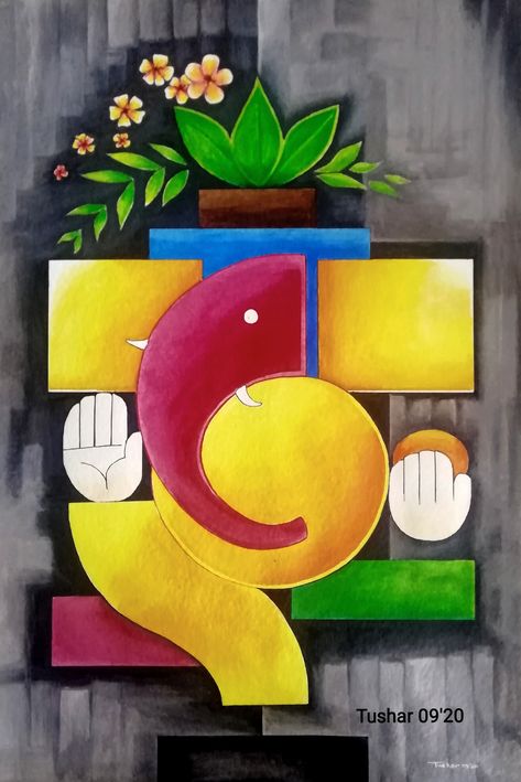 Ganesha On Canvas, Easy Indian Paintings On Canvas, Lord Ganesha Rangoli, Ganesh Ji Painting On Canvas Easy, Ganpati Abstract Painting, Ganpati Bappa Canvas Painting, Rangoli Designs Big Size, Abstract Ganesha Painting Acrylics, Ganesh Canvas Painting Easy