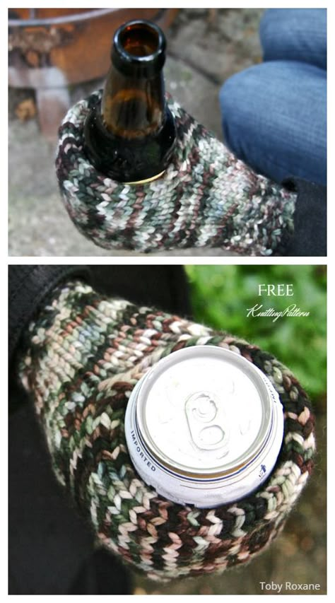 Crochet Beer Cozy, Koozie Pattern, Hospital Gift Shop, Slouchy Beanie Knit Pattern, Mittens Free Pattern, Crochet Beer, Christmas Knitting Projects, Free Knit Patterns, Crochet Mittens Free Pattern