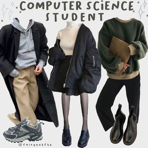 Stem Academia Outfits, Computer Science Major Outfits, Computer Science Aesthetic Outfit, Science Major Aesthetic Outfits, Computer Science Student Outfit, Engineering Student Outfit, College Outfit Ideas Student, Art Student Outfit, College Student Outfits