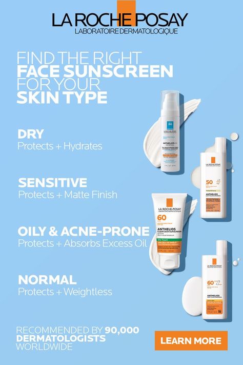 La Roche-Posay offers a unique line of dermatologist recommended sunscreens for all skin types, tones and ages. Our Anthelios sunscreens for sensitive skin contain the exclusive Cell-Ox Shield® technology: broad spectrum UVA/UVB protection plus antioxidants. Discover the best sunscreen for your skin needs including face, body, mineral, sunscreen for kids, and more. Best Sunblock For Face, Best Sunscreen For Face, Dermatologist Recommended Sunscreen, La Roche Posay Sunscreen, Good Sunscreen For Face, Sunscreen For Face, Sunscreen For Sensitive Skin, Best Sunscreen, Basic Skin Care Routine