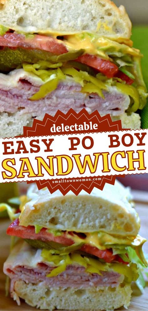 PO BOY SANDWICH, lunch, easy meals Po Boy Sandwich Recipe, Poboy Sandwich Recipe, Ham Sandwich Recipes, Lunch Sandwich Recipes, Hoagie Sandwiches, Cold Sandwich Recipes, Po Boy Sandwich, Sandwhich Recipes, Best Sandwich Recipes