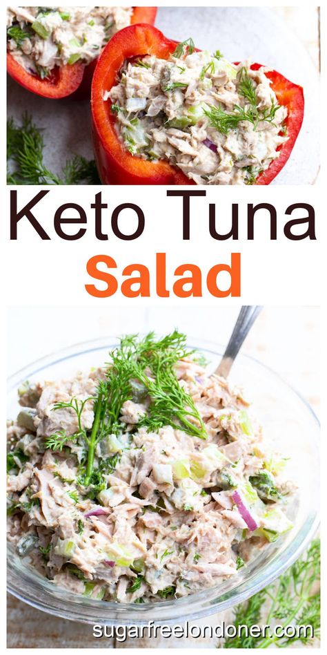 Keto tuna salad is a speedy and easy low carb lunch. It has a creamy mayonnaise dressing and is packed with flavor from fresh dill, mustard, lemon juice and sugar free pickles. Tuna Breakfast, Easy Low Carb Lunch, Sandwich Tuna, Low Carb Tuna Salad, Keto Tuna Salad, Easy Low Carb Lunches, Keto Pasta Recipe, Mayonnaise Dressing, Keto Brunch